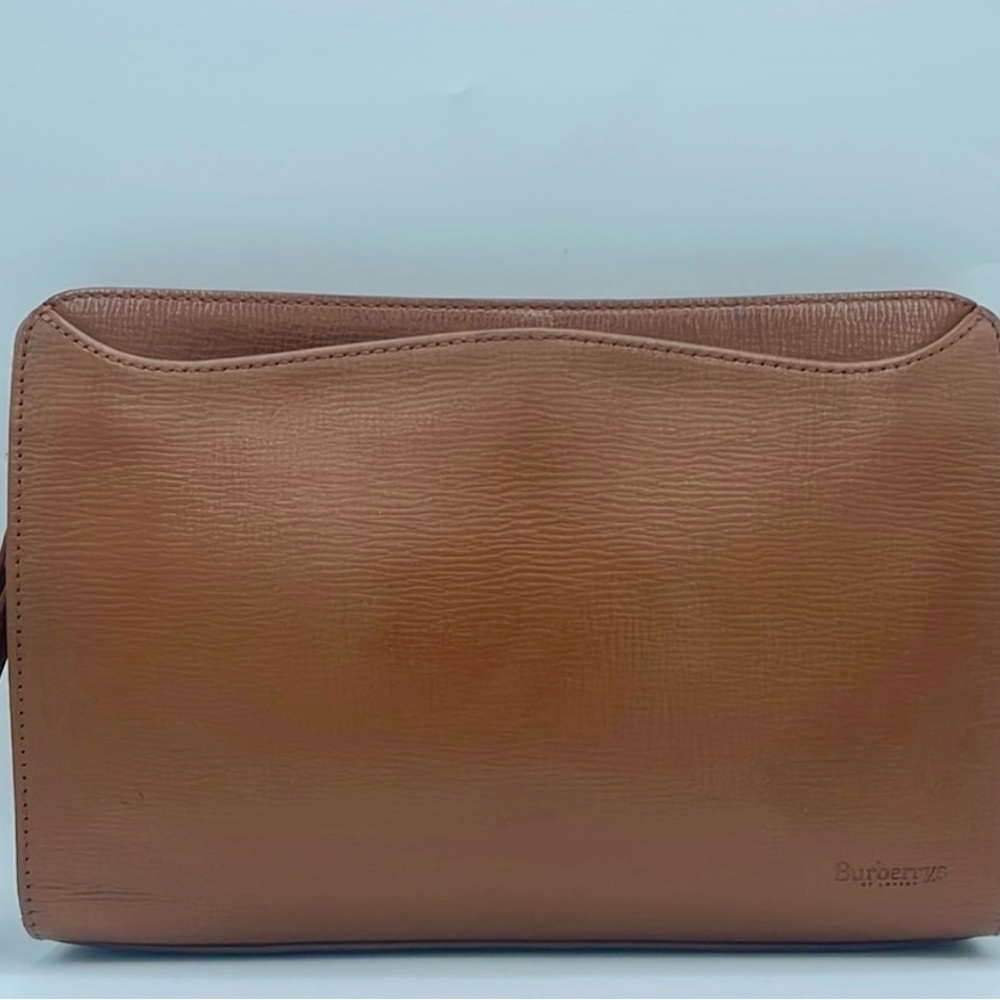 BURBERRY’S Brown Leather Men's Wristlet / Clutch Toiletry or Business Supply Bag - Picture 3 of 10